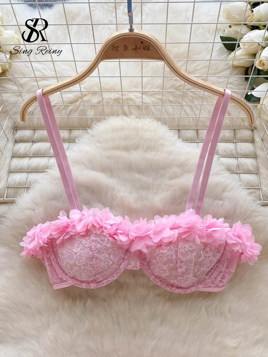 Romantic Light Pink Sheer Mesh and Tulle Ruffle Lingerie Set