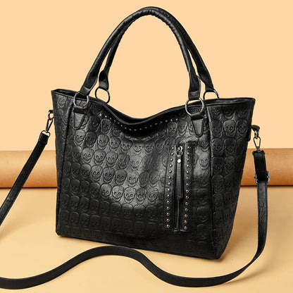 Studded Faux Leather Tote Crossbody Bag with Structured Carry Design