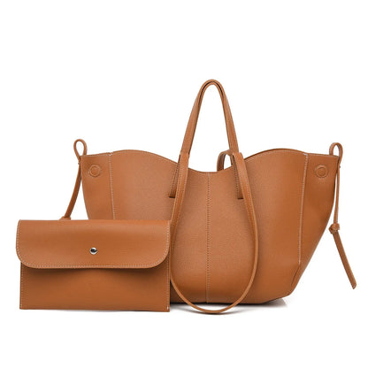 Minimal Faux Leather Tote Bag Set with Crossbody Companion Bag