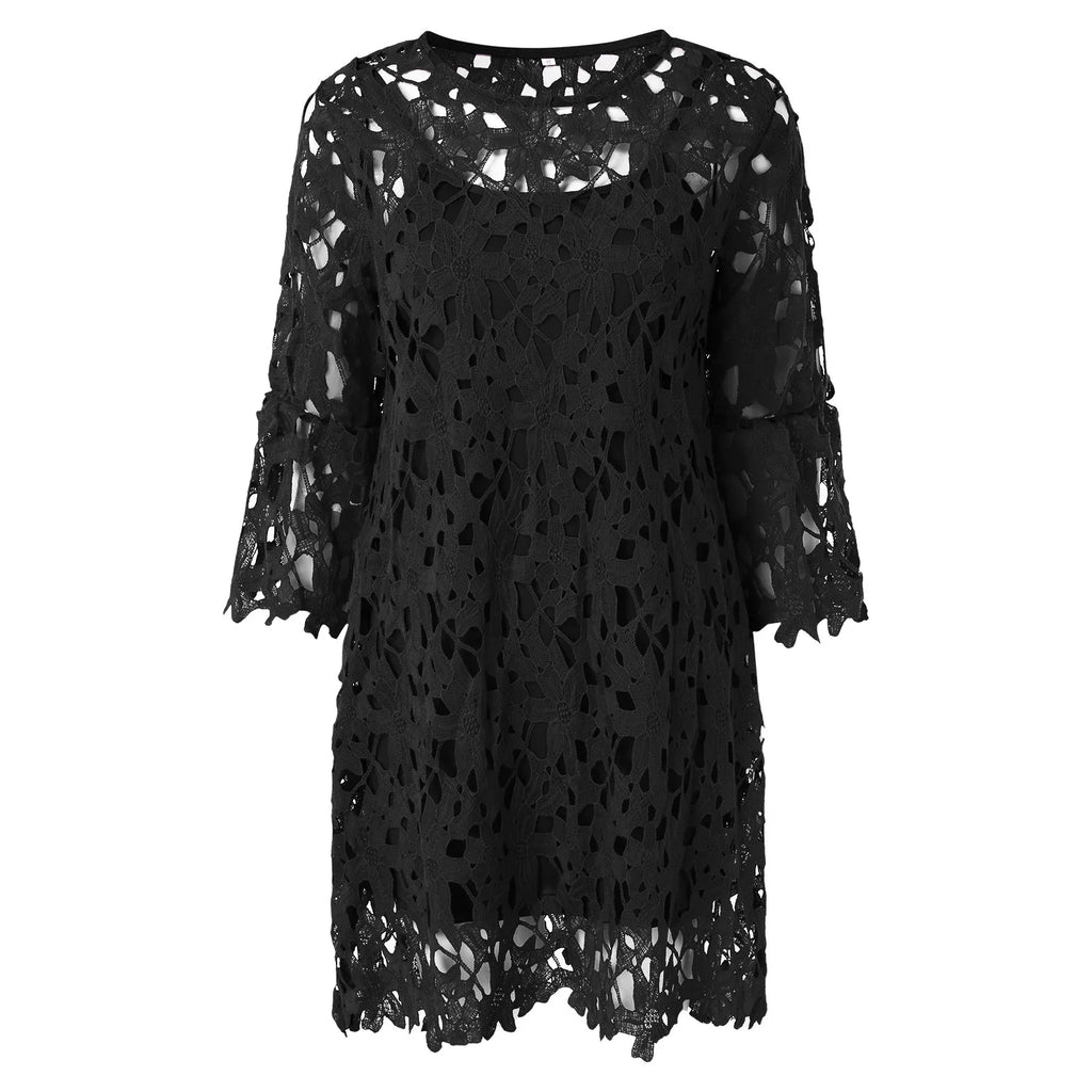 Bohemian Lace Overlay Mini Dress Set With Long Sleeves And Layered Design