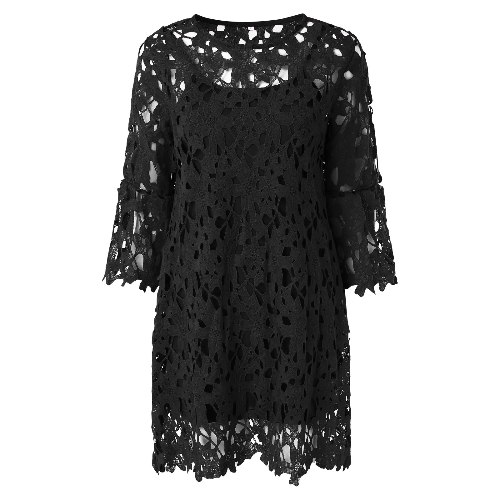 Bohemian Lace Overlay Mini Dress Set With Long Sleeves And Layered Design