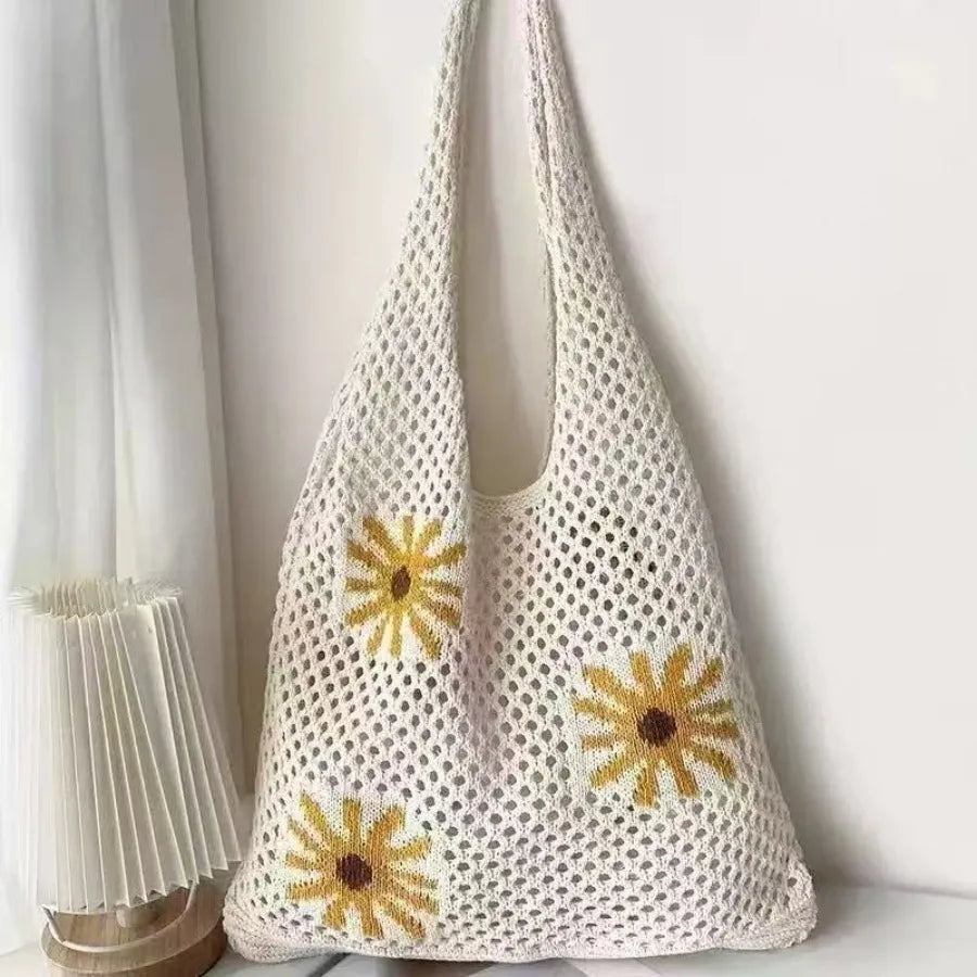 Open Knit Tote Shoulder Bag with Large Capacity Casual Design