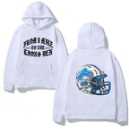 Oversized Graphic Helmet Print Fleece Hoodie for Urban Streetwear Styling