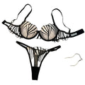 Bold Architectural Black Mesh and Embroidered Line Lingerie Set