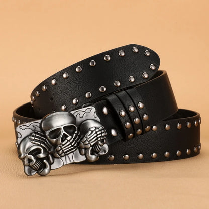 Skull Buckle Studded Belt for Gothic, Punk and Alternative Streetwear Fashion
