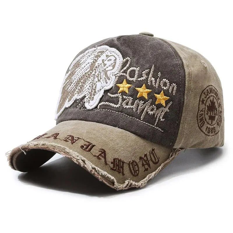 Retro Distressed Embroidered Baseball Cap Adjustable Streetwear Outdoor Fashion Hat
