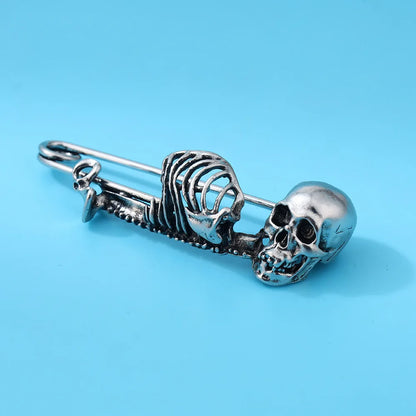 Dark Skull Safety Pin Brooch for Punk Gothic Alternative Fashion