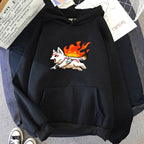 Oversized Anime Streetwear Hoodie with Flame Fox Manga Artwork