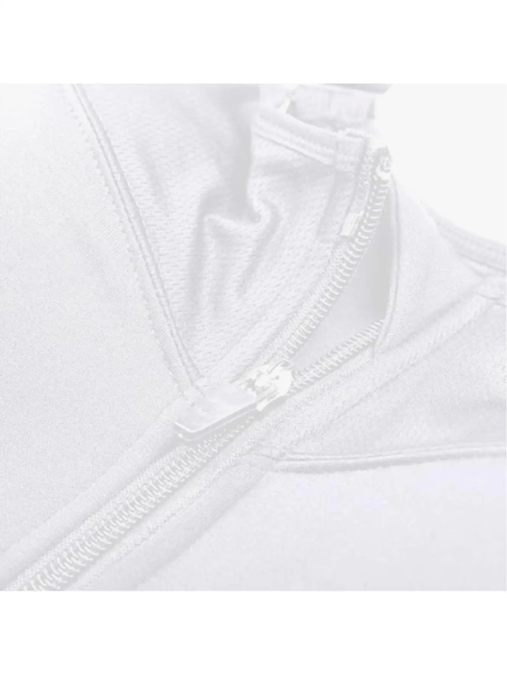 White Athletic Front-Zip Sports Bra with Contrast Black Trim and Scoop Neckline