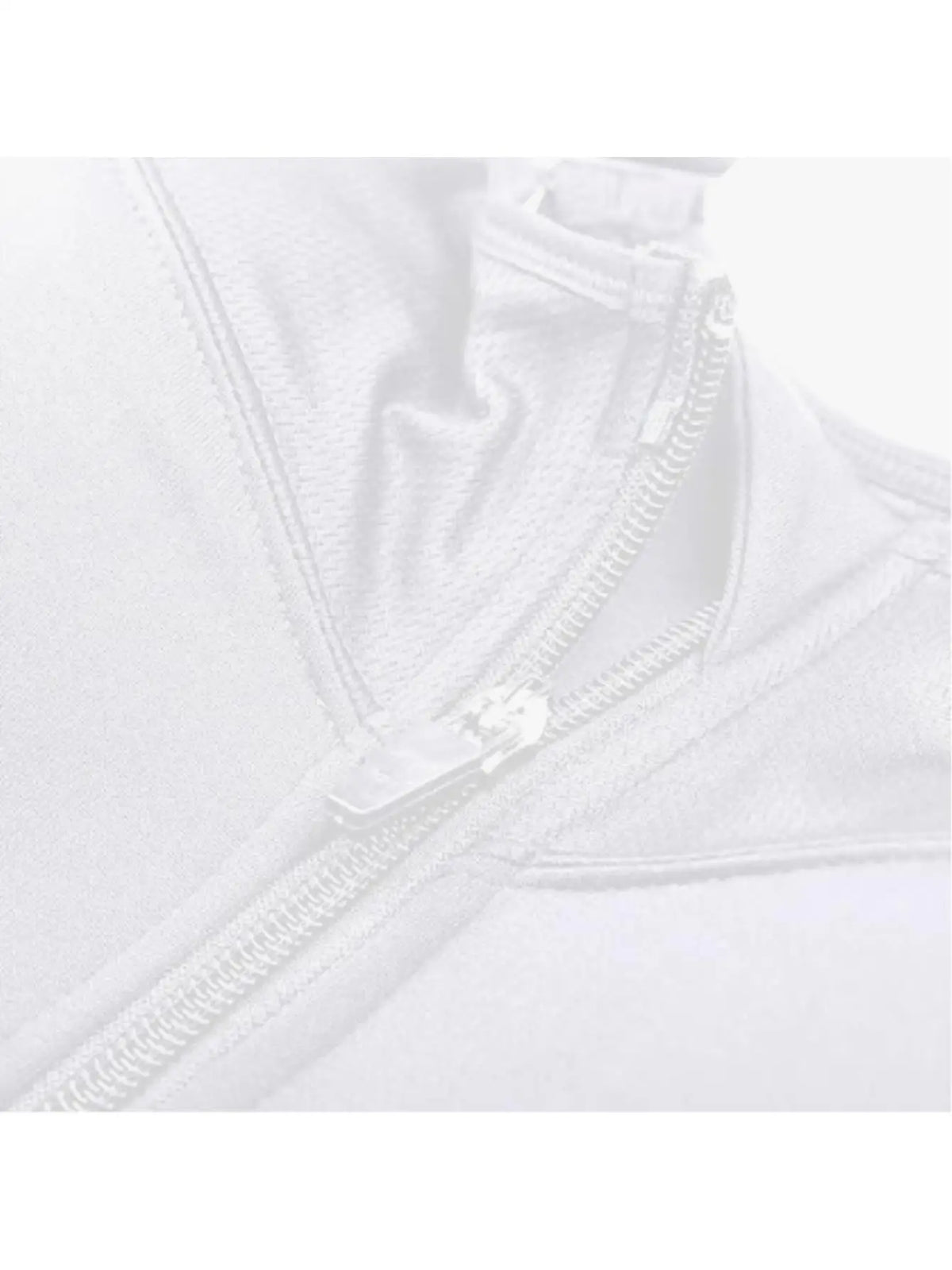 White Athletic Front-Zip Sports Bra with Contrast Black Trim and Scoop Neckline