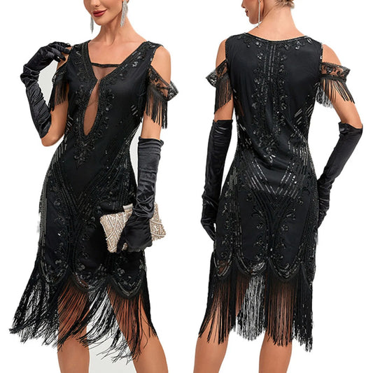 Elegant Gothic Fringe Dress with Anime-Inspired Vintage Party Styling