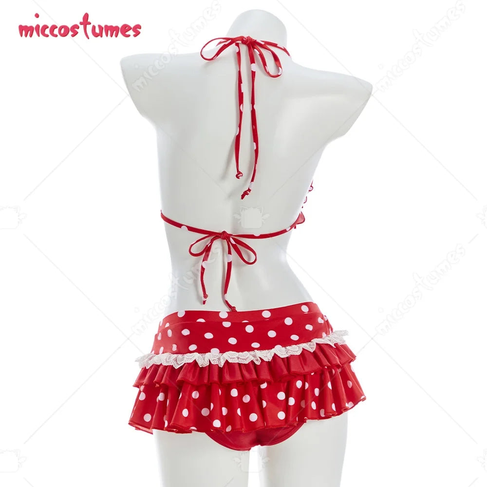 Women's Strawberry Print Polka Dot Bikini Set with Ruffled Details, Vintage-Inspired Two-Piece Swimwear and Cute Y2K Styling