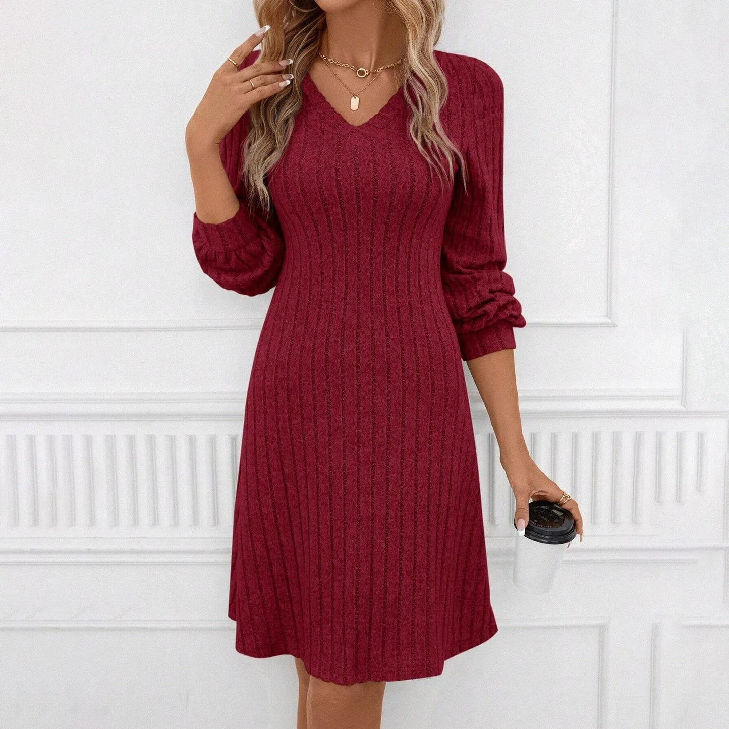 Textured Long Sleeve Sweater Dress with Relaxed Contemporary Silhouette