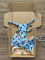 Light Blue and Brown Polka Dot Classic Tie-Side String Bikini Set