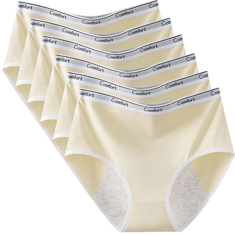 Six-Piece High-Waisted Menstrual Brief Set with Striped Waistbands