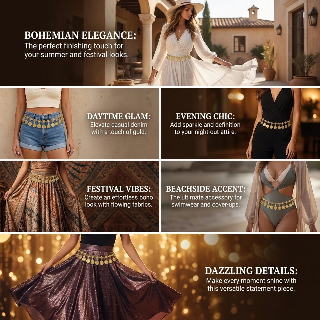 Bohemian Coin Tassel Waist Chain for Festival and Free Spirited Styling
