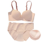 Minimalist Beige Seamless Wire-Free Bra and Brief Set