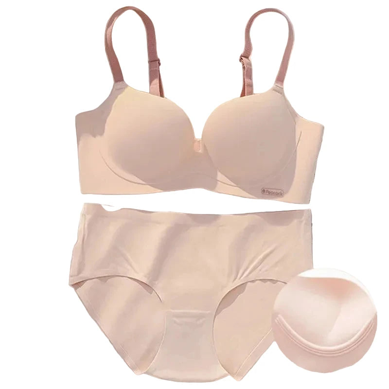 Minimalist Beige Seamless Wire-Free Bra and Brief Set