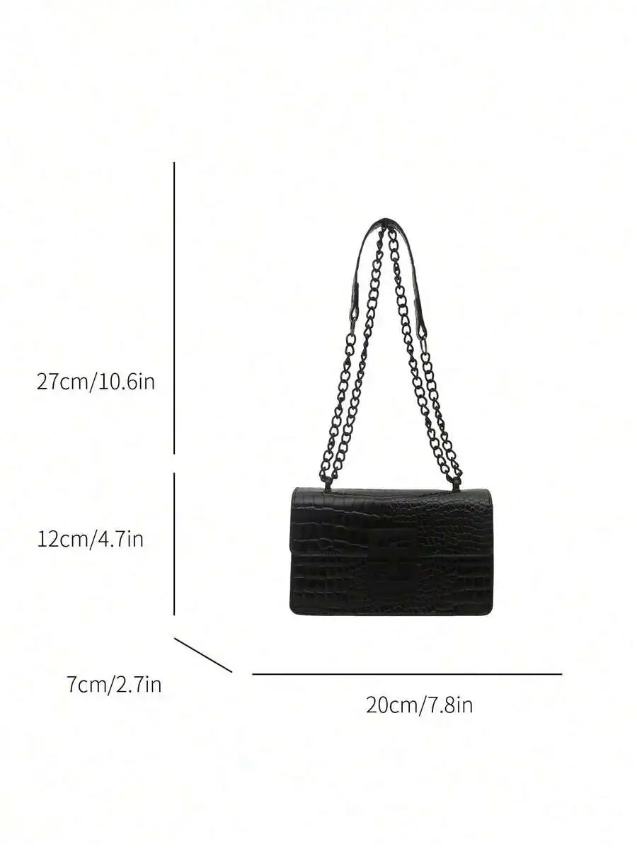 Mini Croc Texture Chain Strap Crossbody Shoulder Bag with Flap Closure