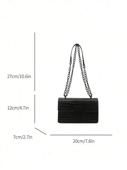 Mini Croc Texture Chain Strap Crossbody Shoulder Bag with Flap Closure