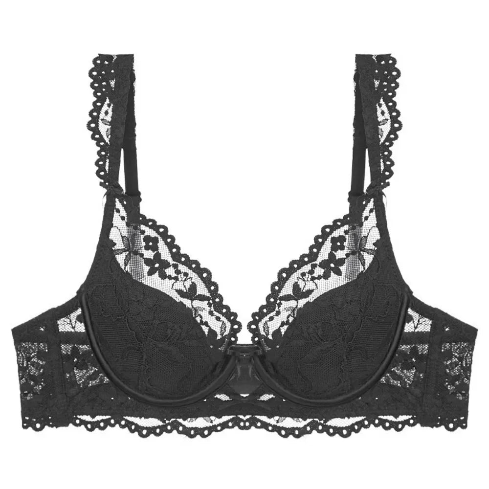 Feminine Ruffled Lace Trim Push-Up Bra and Semi-Sheer Hipster Brief Set