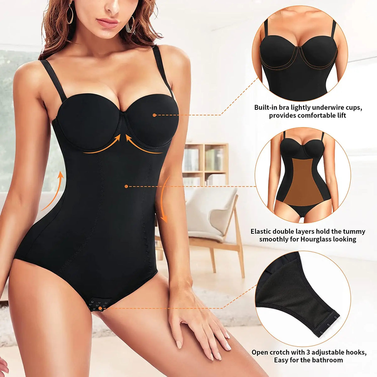 Seamless Underwire Shaping Bodysuit with Built-In Bra Cups
