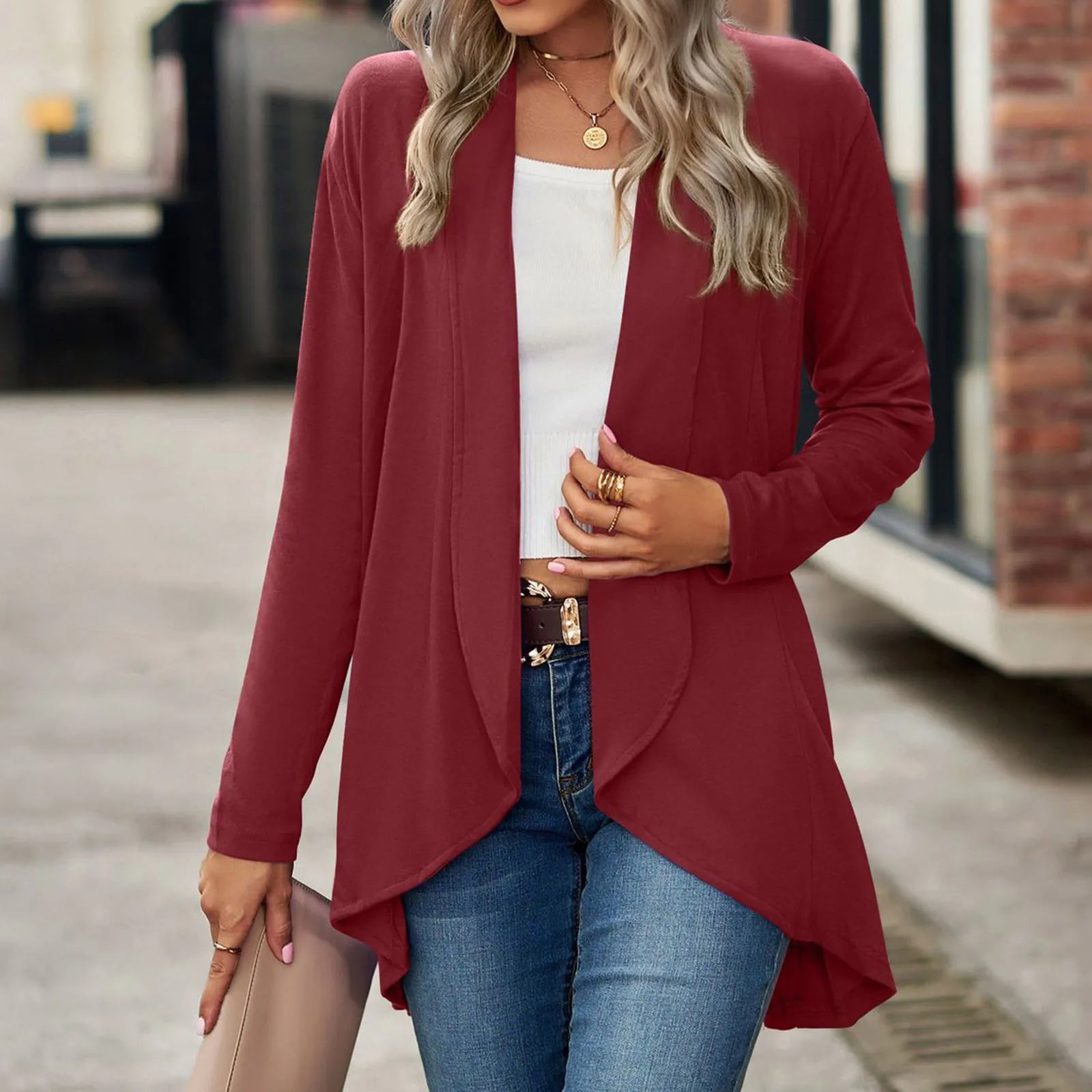 Women's Lightweight Open Front Long Cardigan with Pockets and Relaxed Fit