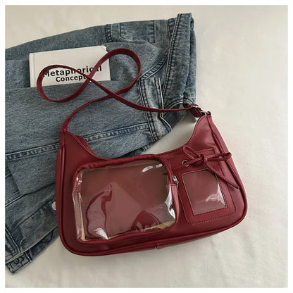 Structured Display Window Shoulder Bag with Zip Closure Design