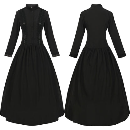 Victorian Gothic High Neck Long Sleeve Maxi Dress