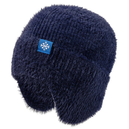 Faux Fur Trim Acrylic Knit Beanie with Ear Flaps for Cozy Winter Streetwear Style