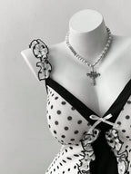 Vintage Polka Dot Gothic Mini Dress with Dark Coquette Aesthetic