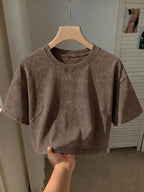 Washed Cotton Crop Tee with Relaxed Fit and Everyday Casual Style