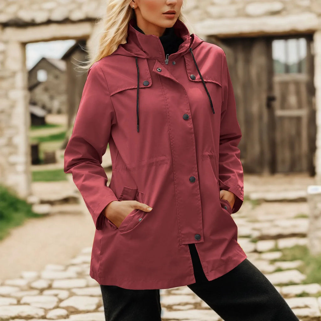 Women's Lightweight Hooded Windbreaker Jacket with Zip Front for Outdoor Everyday Streetwear
