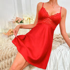 Pristine White Satin-Finish Chemise with Wide Sheer Floral Lace Bodice