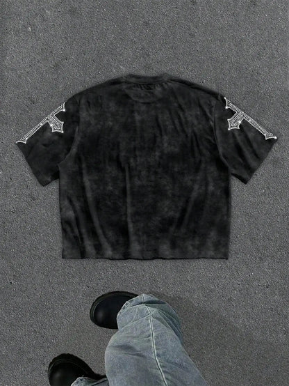 Graphic Eye Crop Tee with Cosmic Artwork and Boxy Streetwear Silhouette
