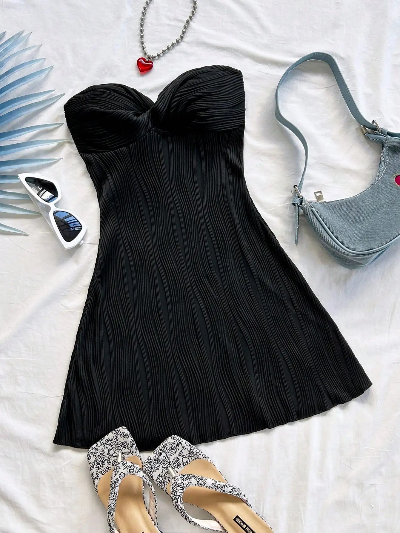 Strapless Pleated Mini Dress with Twist Front Detail A-Line Silhouette
