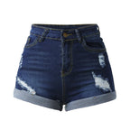 Women's High Waist Cotton Denim Shorts with Distressed Details and Classic Everyday Fit