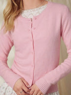 Women's Crew Neck Button Front Cardigan with Lightweight Everyday Knit Design