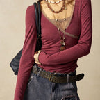 Lace Trim Wrap Crop Top with Deep Neckline and Layered Styling
