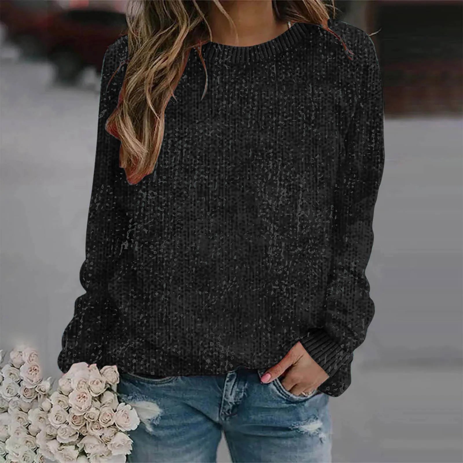 Women's Relaxed Fit Crew Neck Cozy Knit Everyday Sweater Pullover