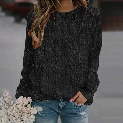Women's Relaxed Fit Crew Neck Cozy Knit Everyday Sweater Pullover