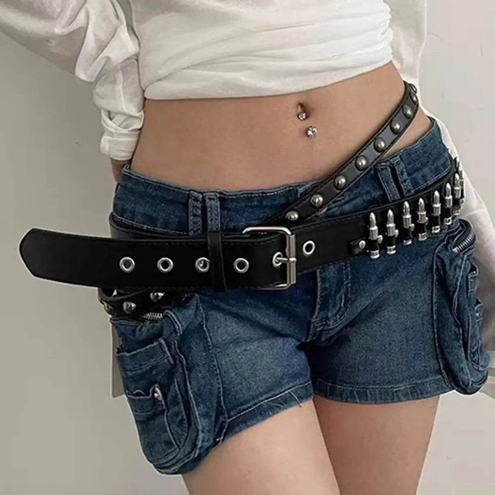 Bullet Chain Rivet Waist Belt for Gothic Punk Alternative Streetwear Styling