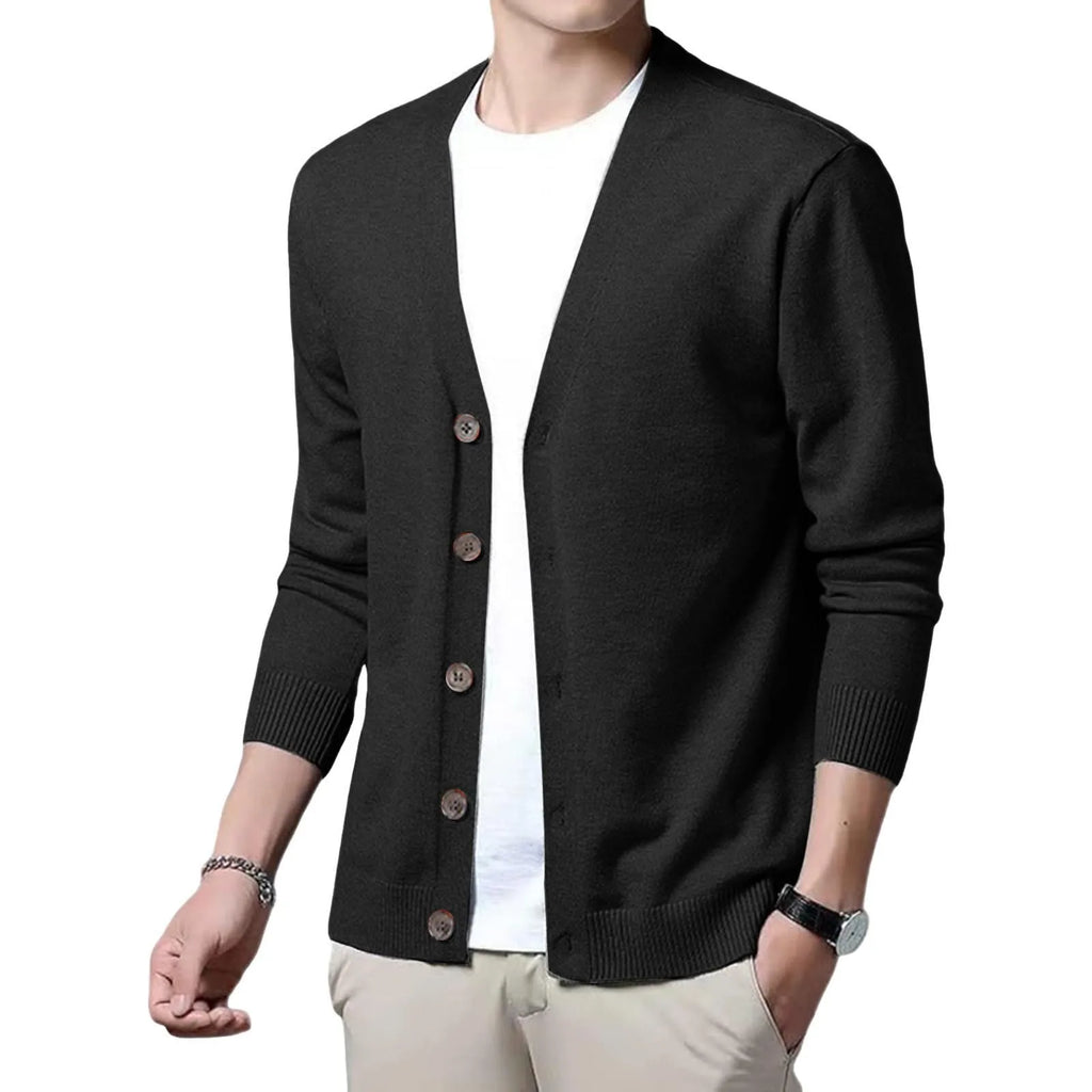 Men's V Neck Button Front Cardigan with Lightweight Ribbed Knit Construction