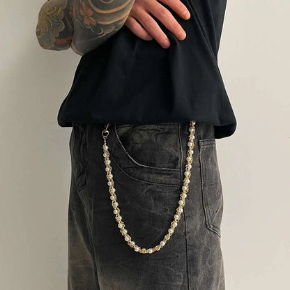 Alternative Pearl Accent Wallet Chain for Grunge, Punk and Y2K Streetwear