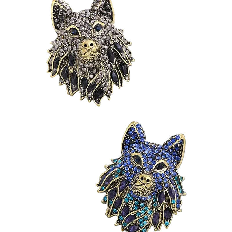 Crystal Wolf Head Statement Brooch for Alternative Fashion