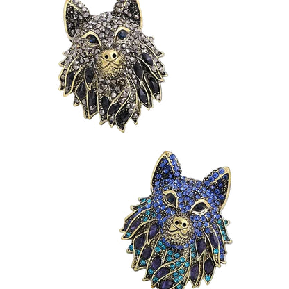 Crystal Wolf Head Statement Brooch for Alternative Fashion