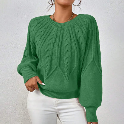 Women's Textured Crew Neck Relaxed Fit Contemporary Knit Sweater Top