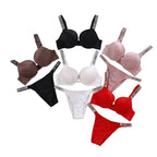 Sleek Minimalist Contour Underwire Bra and Thong Set with Crystal-Embellished Straps