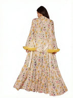 Floral Print Flowing Layered Robe Set with Contrast Trim and Waist Tie