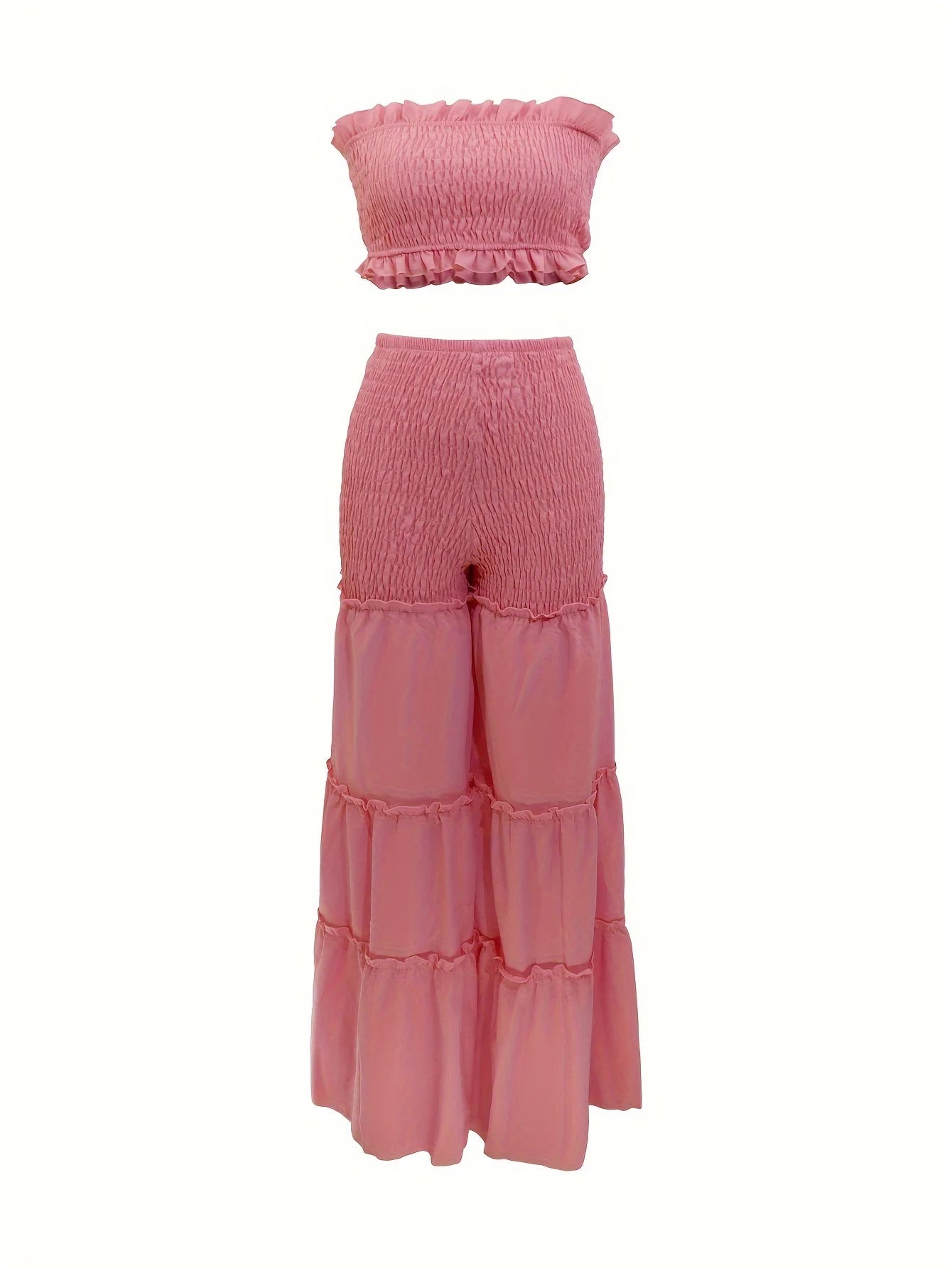 Women's Smocked Tube Top and Wide Leg Pants Co-Ord Set